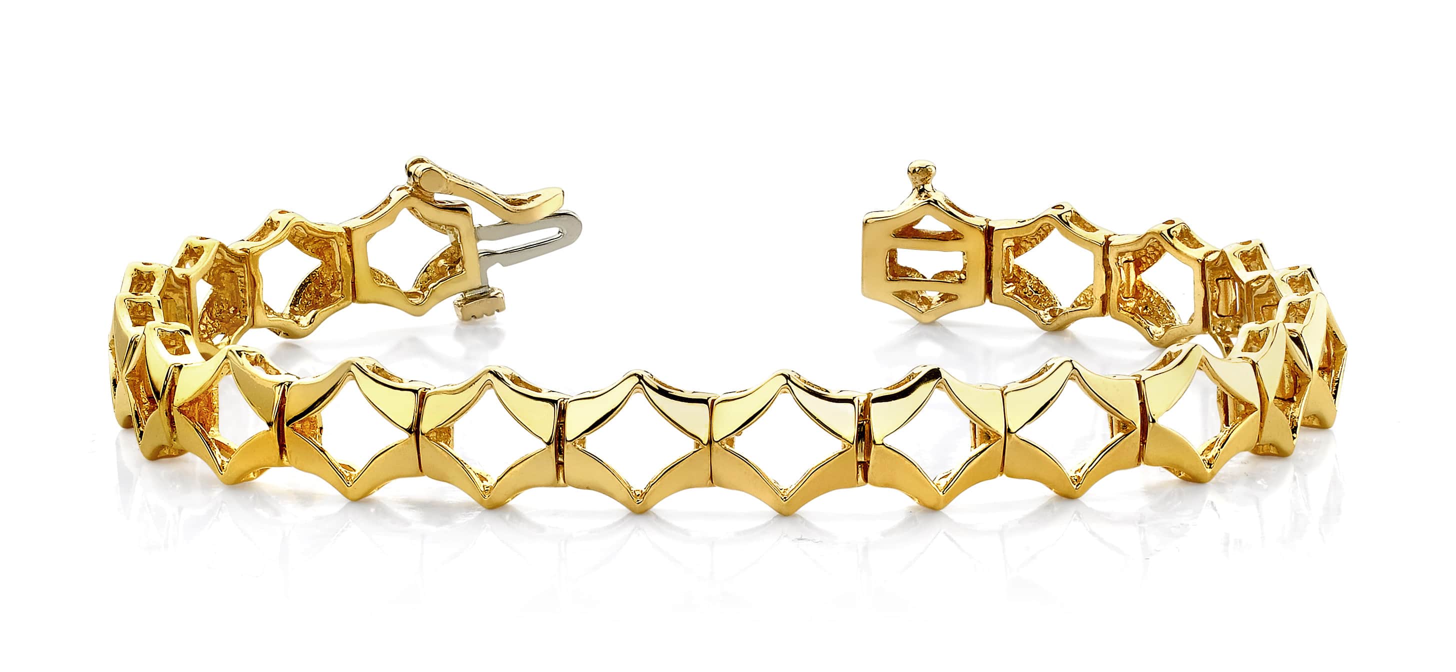 Classic Hollow Diamond Pattern Bracelet In 14K 18K White Yellow Or Rose